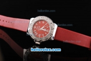 Tag Heuer Formula 1 Quartz Movement Silver Case with Diamond Bezel-Red Dial and Red Leather Strap-Lady Size