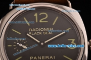 Panerai Radiomir Black Seal PAM380 Swiss ETA 6497 Manual Winding Steel Case Brown Leather Strap Black Dial with Numeral Markers