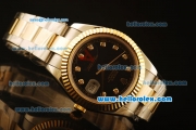 Rolex Datejust II Swiss ETA 2836 Automatic Full Steel with Yellow Gold Bezel and Black Dial-Diamond Markers/Two Tone Strap