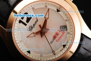 Chopard Happy Sport Swiss Quartz Movement Rose Gold Case with MOP Dial and Black Strap