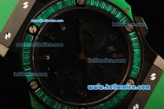 Hublot Big Bang Chronograph Swiss Valjoux 7750 Automatic Movement PVD Case with Green Diamond Bezel and Green Rubber Strap