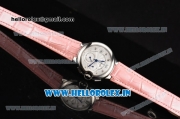 Cartier Ballon Bleu De Medium Chrono Miyota OS20 Quartz Steel Case with Pink Leather Strap Diamonds Markers and White Dial