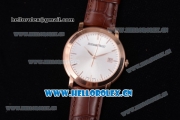 Audemars Piguet Jules Audemars Clone AP Calibre 3120 Automatic Rose Gold Case with Silver Dial Stick Markers and Brown Leather Strap (EF)