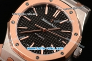 Audemars Piguet Royal Oak Swiss ETA 2824 Automatic Two Tone Case with Stick Markers and Black Grid Dial - 1:1 Original