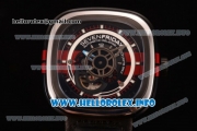 SevenFriday P3-BB Japanese Miyota 8215 Automatic Steel Case with Skeleton Dial and Black Leather Strap