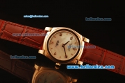 Rolex Cellini Swiss Quartz Rose Gold Case with White MOP Dial and Brown Leather Strap-Numeral Markers