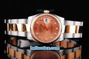 Rolex Datejust Oyster Perpetual Chronometer Automatic with Rose Gold Dial and Rose Gold Bezel --Diamond Marking-Small Calendar-two tone strap
