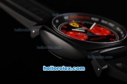 Ferrari Chronograph Swiss Valjoux 7750 Automatic Movement PVD Case with Black Dial and Red Numeral Markers-Black Rubber Strap