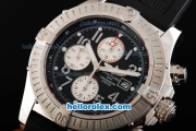 Breitling Avenger Swiss Valjoux 7750 Automatic Movement Steel Case with Black Dial and Grey Numeral Markers-Black Rubber Strap