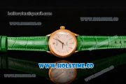 Rolex Cellini Time Asia 2813 Automatic Yellow Gold Case with White Dial Green Leather Strap and Stick Markers