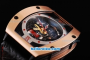 Richard Mille Tourbillon Gold Case with Red Marking and Black Leather Strap