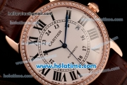 Cartier Ronde Solo Swiss ETA 2836 Automatic Rose Gold Case with Black Roman Numeral Markers White Dial and Brown Leather Strap