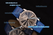 Roger Dubuis Excalibur 36 Miyota OS2064 Quartz Steel Case Diamond Bezel with Blue Leather Strap White Dial