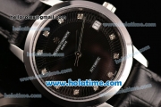 Vacheron Constantin Patrimony Swiss ETA 2824 Automatic Steel Case with Black Leather Strap Black Dial and Diamond Markers