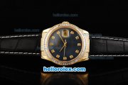 Rolex Datejust Automatic Movement ETA Coating Case with Diamond Bezel-Black Leather Strap Rolex Datejust Automatic Movement ETA Coating Case with Diamond Bezel-Black Leather Strap