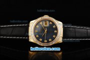 Rolex Datejust Automatic Movement ETA Coating Case with Diamond Bezel-Black Leather Strap