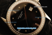 Patek Philippe Calatrava Swiss ETA 2836 Automatic Steel Case with Diamon Bezel and Alligator Strap