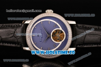 Vacheron Constantin Malte Tourbillon Asia Automatic Steel Case with Black Stick Markers and Blue Dial - Diamonds Bezel