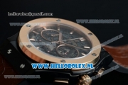 Hublot Classic Fusion Chronograph Swiss Valjoux 7750 Automatic Rose Gold Case with Black Dial Stick Markers and Brown Genuine Leather Strap