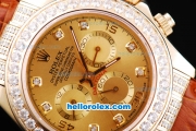 Rolex Daytona Oyster Perpetual Swiss Valjoux 7750 Chronograph Movement Full Rose Gold Case with Khaki Dial and Diamond Markers/Bezel-Brown Leather Strap