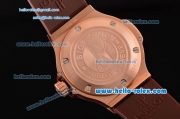 Hublot Big Bang Swiss ETA Quartz Rose Gold Case with Stick/Numeral Markers Brown Carbon Fiber Dial and Brown Rubber Strap