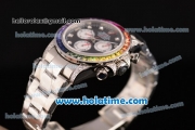 Rolex Daytona Rainbow Asia 3836 Automatic Steel Case/Strap with Colorful Diamond Bezel and Black Dial (BP)