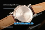 Cartier Rotonde De Miyota Quartz Steel Case with White Dial and Brown Leather Strap - Roman Numeral Markers