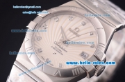 Omega Constellation Swiss ETA 2836 Automatic Full Steel Case with White Sunlight Linear Dial and Diamond Markers