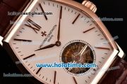 Vacheron Constantin Malte Tourbillon Swiss Tourbillon Manual Winding Rose Gold Case with Brown Alligator Strap and White Dial