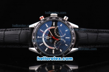 Tag Heuer Carrera Chronograph Quartz Movement Black Dial with Black Bezel-Silver Stick Markers and Black Leather Strap