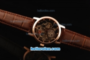 Vacheron Constantin Patrimony Skeleton Automatic Movement Rose Gold Case with Rose Gold Bezel and Brown Leather Strap