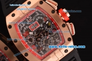 Richard Mille RM011 Swiss Valjoux 7750-SHG Automatic Rose Gold Case with Black Rubber Strao and Skeleton Dial - 1:1 Original