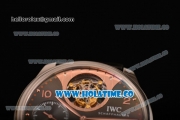 IWC Portuguese Tourbillon Mystere Swiss Tourbillon Automatic Steel Case with Black Dial Black Leather Strap and Rose Gold Arabic Numeral Markers (FT)