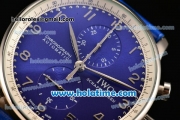 IWC Portuguese Chrono Miyota OS20 Quartz Steel Case with Blue Leather Strap and Blue Dial