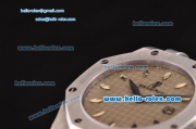 Audemars Piguet Royal Oak Lady Miyota OS2035 Quartz Steel Case with Black Rubber Strap Gold Markers and Grey Grid Dial