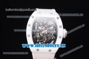 Richard Mille RM 055 Miyota 9015 Automatic Steel Case with Skeleton Dial Dot Markers Black Inner Bezel and White Rubber Strap