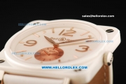 Bell & Ross BR-S Swiss Quartz Movement White Ceramic Case with Rose Gold Markers/Hands and White Leather Strap