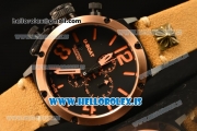 U-Boat Chimera Chronograph OS10 Quartz With Rose Gold Bezel and Black Case Brown Leather Dark Orange Marker