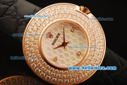 Rolex Datejust Swiss Quartz Movement Rose Gold Case with Diamond Bezel and Black Leather Strap - Lady Size