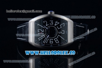 Franck Muller Vanguard Swiss ETA 2892 Automatic Steel Case with Black Dial Arabic Numeral Markers and Black Leather Strap