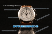 Rolex Explorer Chronograph Miyota OS20 Quartz Steel Case with White Dial Steel Bezel and Brown Leather Strap