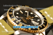 Rolex GMT-Master II Vintage 2813 Auto With Leather Strap Black Dial And Black Bezel Two Tone