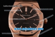 Audemars Piguet Royal Oak 41 Clone AP Calibre 3120 Automatic Rose Gold Case with Black Dial Stick Markers and Black Leather Strap (BP)