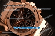 Audemars Piguet Royal Oak Chrono Rose Gold Case With Black Dial Clone AP3126 Automatic Black Leather