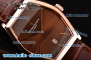 Vacheron Constantin Malte Japanese Miyota OS2035 Quartz Rose Gold Case with Brown Leather Strap and Brown Dial