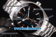 Omega Seamaster Planet Ocean GMT Clone Omega 8605 Automatic Stainless Steel Case/Bracelet with Black Dial and Stick/Arabic Numeral Markers (BP)