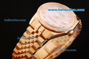 Rolex Oyster Perpetual Datejust Automatic Movement Rose Gold Case and Strap with Pink Dial and Diamond Markers/Bezel