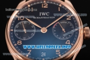 IWC Portuguese Power Reserve Clone IWC 52010 Automatic Rose Gold Case with Black Dial and Leather Strap - Arabic Numeral Markers (ZF)