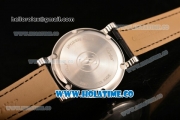 Cartier Rotonde De Miyota Quartz Steel Case with Black Dial Black Leather Strap and Roman Numeral Markers