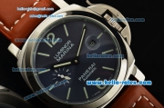 Panerai Luminor Marina PAM 00282 Automatic Movement Steel Case with Blue Dial Green Stick Markers and Brown Leather Strap